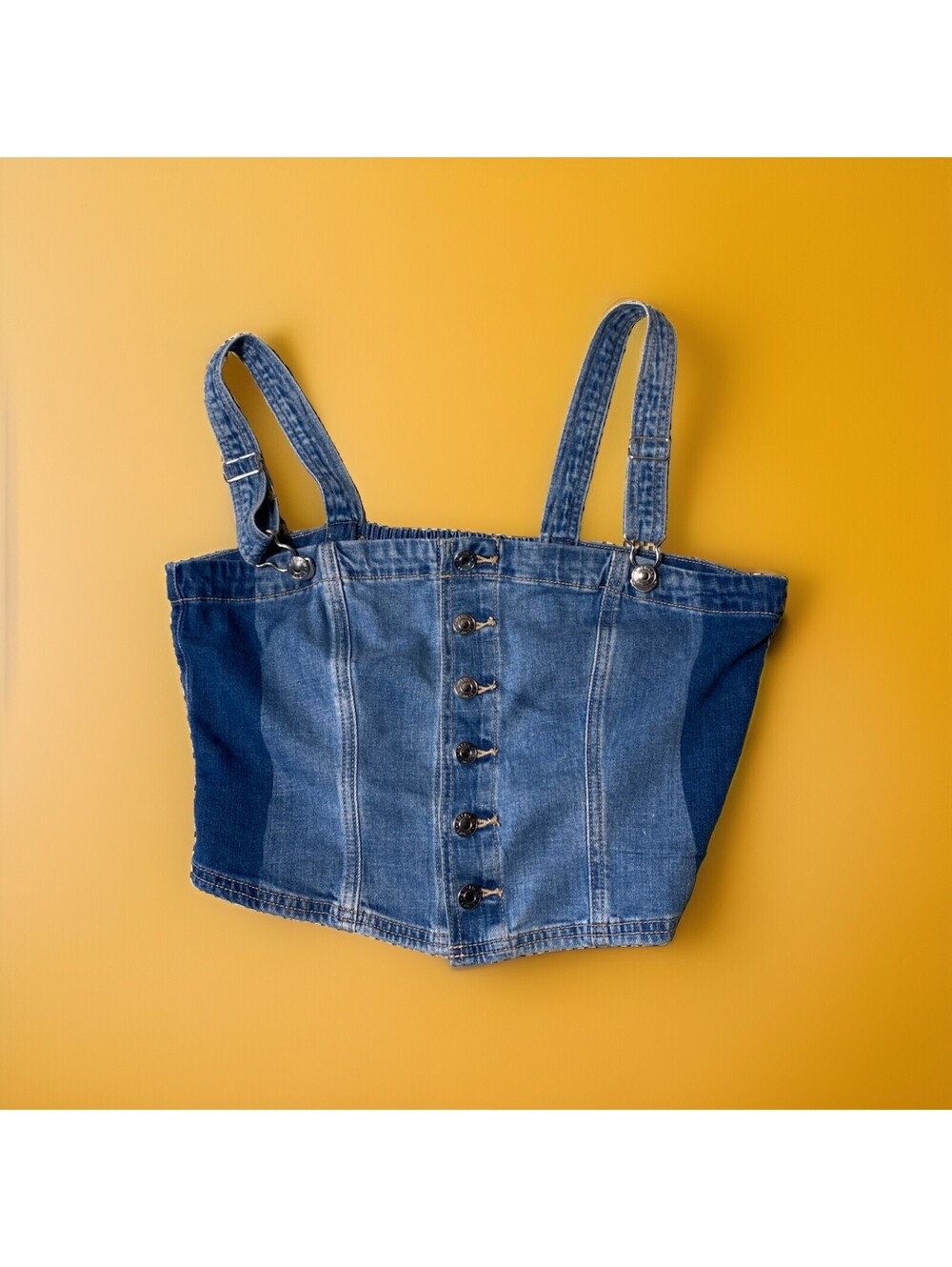 American Eagle Corset Top Women’s Size L Denim Western Boho Smocking Crop Blue